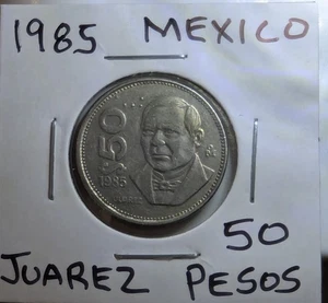 1985 Mexico Mexican 50 Pesos Juarez Eagle Coin Estados Unidos Mexicanos Vintage - Picture 1 of 3