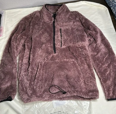 Victoria's Secret PINK Purple TEDDY HALF - ZIP COZY PULLOVER SWEATSHIRT SIZE M - Image 1 of 4