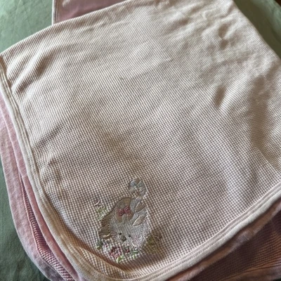 Starting Out One Cat Theme Baby Girl Throw Blanket 25" x 34" Pink Embroidered - Image 1 of 4