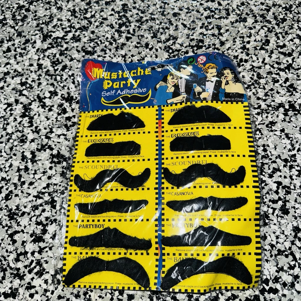 12pcs Fake Black Mustaches - Self-Adhesive Party Theater Costume Prop (6) - Image 1 of 1