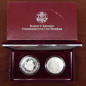 1998 U.S. Mint Robert F Kennedy Silver Dollar 2-Coin Set - Proof & Uncirculated - Picture 1 of 5