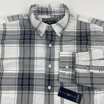 Club Room Button Down Shirt Men’s XL Plaid White Gray Long Sleeve Cotton NWT $49 - Image 1 of 4