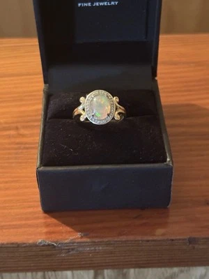 Anillo vintage de oro de 24 quilates y diamantes de ópalo de fuego  Foto 1 de 3