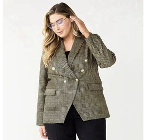 Nine West Women’s Plus Size 4X Plaid Lurex Double Breasted Blazer NWT - Picture 1 of 5
