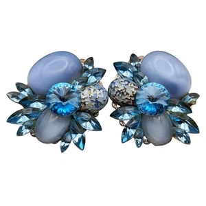 Michele Sugar große Ohrclips Vintage dramatisch hellblau Rivoli Strass  - Bild 1 von 7