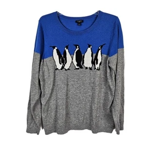 Talbots 1X Penguin Colorblock Sweater Crewneck Blue Gray Nylon Lambswool Blend - Picture 1 of 7