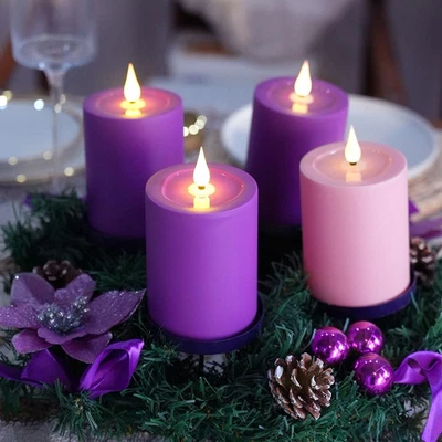 Advent Candles Battery Operated 4 Set Flameless with Remote Timer for Wreath Cor - Image 1 of 4