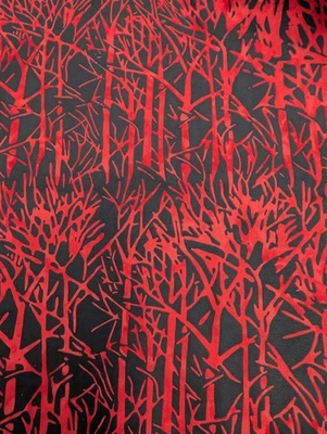 Batik árboles rojos en tela negra 100 % algodón 1,5 yardas Foto 1 de 2