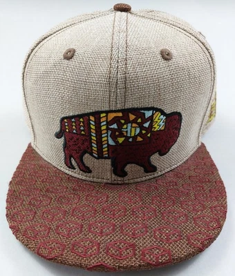 Sombrero ajustado 100 % cáñamo inspirado en el vuelo 7 1/4 marrón multicolor vitral bisonte Foto 1 de 4