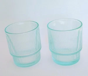 Jonathan Adler BIBA Becher Glas gerippt aquamarin grün stapelbar Set 2 - Bild 1 von 8