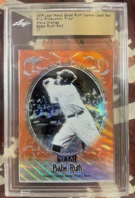 2019 Leaf Metal Babe Ruth Game-Used Bat Pre-Production Proof #43 Wave Orange 1/1 - Image 1 of 3
