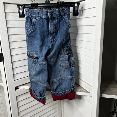 Pantalones de mezclilla de colección descoloridos Glory para niños pequeños talla 3T puños rojos muchos bolsillos RARO ligeramente usados Foto 1 de 4