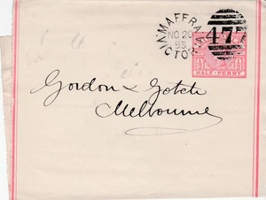 Australia MAFFRA VICT 477 Barred Numeral Queen Victoria 1/2d Wrapper 1893 - Picture 1 of 1