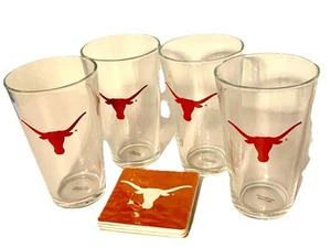 "Juego de cuatro vasos para beber Texas Longhorns 16 OZ 6x3,5"" con 4 posavasos absorbentes" - Imagen 1 de 6