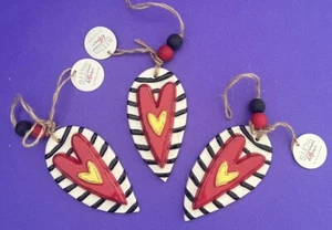 3 Heartful Home by Tracey Pesche Ceramic Christmas Valentines Day Ornaments SALE - Picture 1 of 6