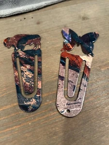 2 Copper Patina Bookmarks Various Colors Butterfly and Buffalo - Imagen 1 de 2