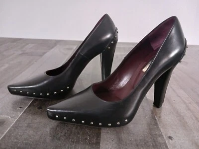 Nuevos zapatos de salón Gianmarco Lorenzi de cuero negro de tacón alto de diseñador 34,5 EE. UU. 4,5 Foto 1 de 4