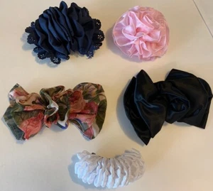 1980’s Vintage Hair Bows Accessories  Lot Of 5 Black Pink White Navy Floral (a) - Picture 1 of 8