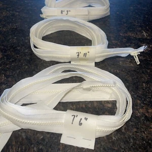 Set of 3 YKK zippers waterproof white nylon 7'6", 7'11", 8'3" dual open end - Picture 1 of 5
