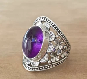 US SELLER Beautiful Amethyst Simulated Purple Floral Signet RING Size 8 - Picture 1 of 6