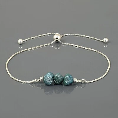 A+ Natural Blue Rough Diamond Beads Nuggets Bolo Chain Handmade Slider Bracelet - Image 1 of 4
