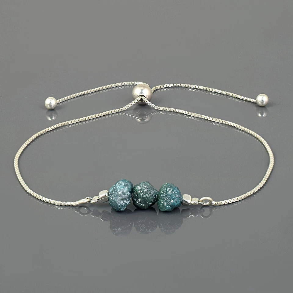 A+ Natural Blue Rough Diamond Beads Nuggets Bolo Chain Handmade Slider Bracelet - Image 1 of 4