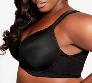 NEW ASHLEY STEWART BLACK FULL COVERAGE LACE TRIM BUTTERFLY BRA PLUS SIZE 44H - Picture 1 of 5