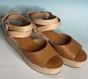 Lucky Brand Women 11 Ginny Platform Espadrille Sandal Caramel Wrap Ankle Buckle - Picture 1 of 12