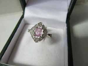 Pink Sapphire & Diamond 14kt Filigree Ring Sz 4 - Picture 1 of 10