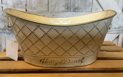 Harry & David Decorative Metal Storage Basket w/ Handles Gold Trellis Cachepot Cover