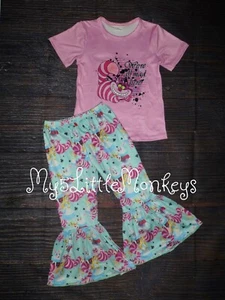 boutique Chesire Cat Alice in Wonderland Girls Bell Bottom Outfit - Picture 1 of 4