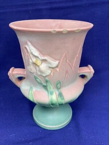 Roseville Keramik Trophäe Iris Vase Urne rosa grün 1939 Art Deco USA unvollkommen - Bild 1 von 9