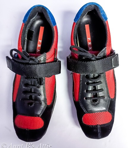 Sneakers Prada Sport rare da donna scamosciate e nylon stringate con gancio e cinturino US 8