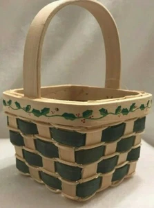 Christmas Miniature Wooden Green Square Basket Trees Hand Painted Holiday Gift - Picture 1 of 8