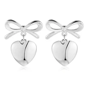 Silver Heart Earrings for Women Hypoallergenic Bow Studs Heart Drop Dangle Ea... - Picture 1 of 6