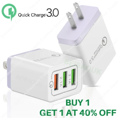 3 Ports QC 3.0 Quick Charge Wall Charger USB Adapter For iPhone iPad Samsung LG - Image 1 of 4