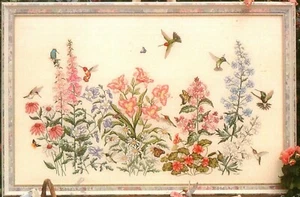 Crossed Wing FLOWER POWER Cross Stitch Chart Only Hummingbirds / Garden - Picture 1 of 2