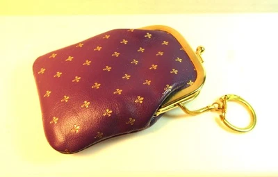 Cartera Cambiadora De Cuero Italiana De Colección Púrpura con Flor De Lis Dorada Italia Usada en Excelente Condición Foto 1 de 4