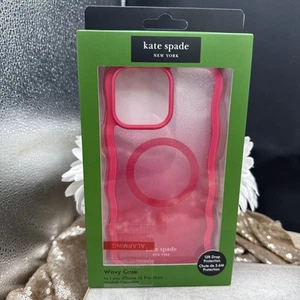 KATE SPADE Protective Case Magsafe For IPHONE 16 Pro Max Wavy Pink Glitter Clear - Picture 1 of 5