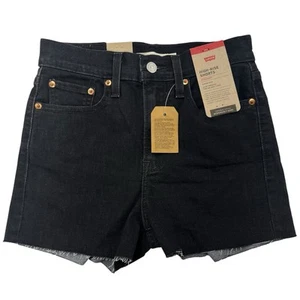 Levi’s Womens Sz 2/26 Black Raw Hem Hypersoft Shaping Denim High Rise Shorts NWT - Picture 1 of 9