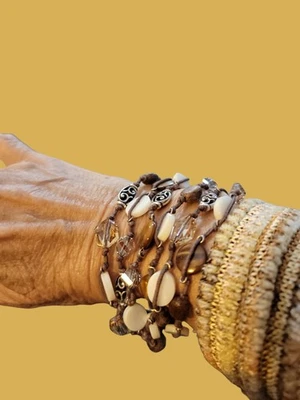 Brighton Riviera Bracelet Multi-Strand Silver Shell Wood Crystal Boho 7" Heart - Image 1 of 4