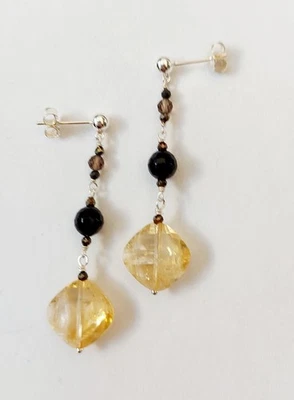 Orecchini in argento 925 pietre quarzo citrino fume onice zirconia regalo Natale - Immagine 1 di 4