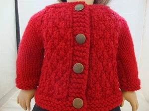 Maglione giacca rosso mirtillo lavorato a mano 18" vestiti bambola adatto come ragazza americana - Foto 1 di 3