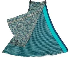 Sushila Vintage Silk Saree Magic Wrap Blue Paisley Reversible Skirt Beach Dress - Picture 1 of 8