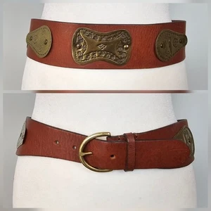 Cinturón ancho llamativo marrón medallón de latón estampado Ralph Lauren L 34-38 para mujer - Imagen 1 de 21