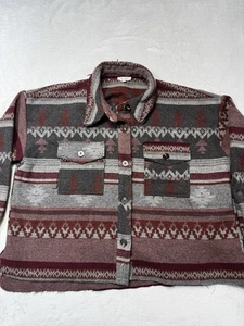 La Miel Aztec Shacket Southwest Pattern Raw Edge Hem Cozy Boho Y2K Texture SZ L - Picture 1 of 12