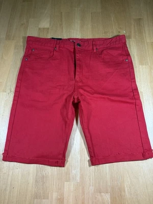 Pantalones cortos de mezclilla rojos elásticos ajustados de carbono para hombre talla 36 NUEVO Foto 1 de 4