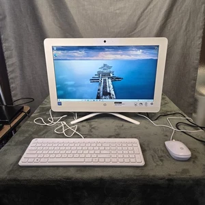 HP 20" All In One Computer Model 20 C023W Win 10 White/Teal W Keyboard And Mouse - Picture 1 of 14