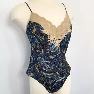90s Victoria’s Secret Silky Blue Paisley Vintage Lace Camisole Panty 2PC Set - Bild 1 von 10
