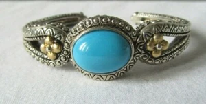 Barbara Bixby Sterling/18K Gold Medium Size Turquoise Gemstone Cuff Bracelet - Picture 1 of 4